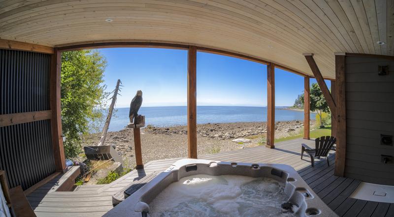 View of the ocean from a hot tub
