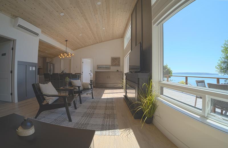 View of lake out window of cabin